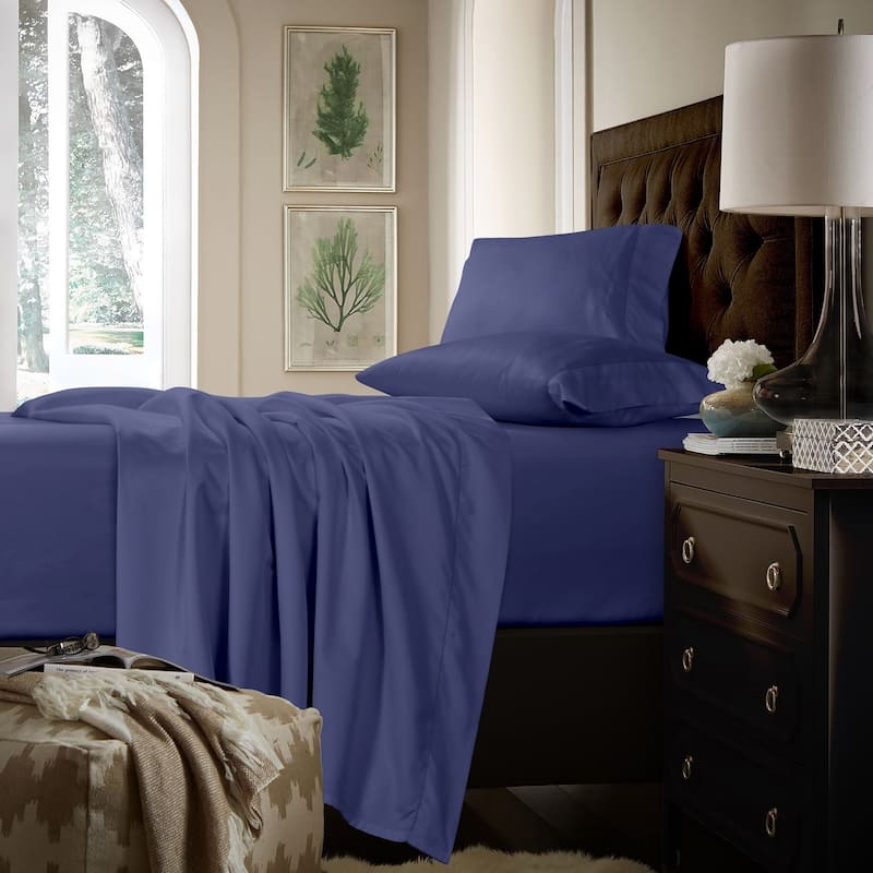 750TC Cotton Extra Deep Pocket Sheet Set with Oversized Flat Sheet - Queen - Midnight Blue