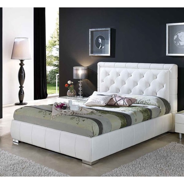 Shop Cindy Tufted White Leather King Bed Free Shipping Today