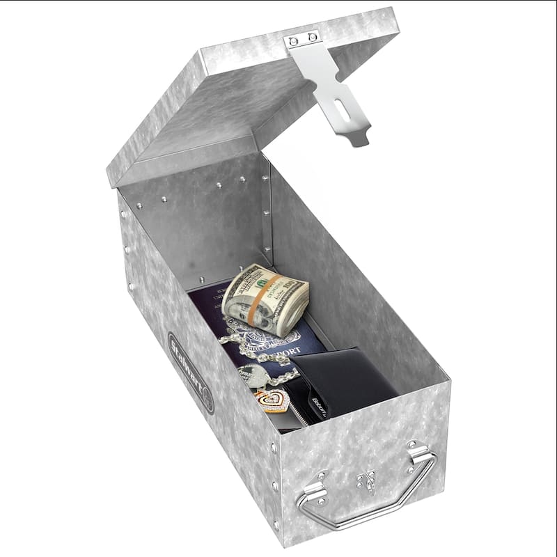 Metal Lock Box with Folding Handle and Stackable Design- Durable Portable Locking Storage Stalwart