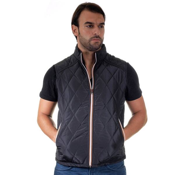 Shop Men's Quilted Fur Lined Side Zippers Pleather Piping Zip Up Vest