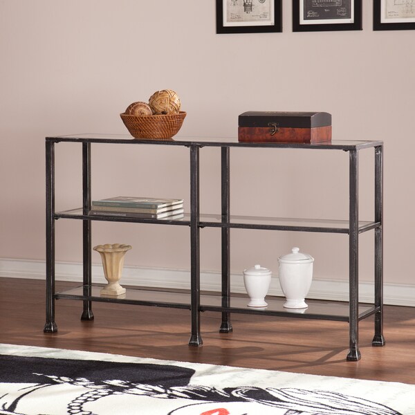 Upton Home Distressed Black Metal and Glass 3 Tier Sofa/ Console Table