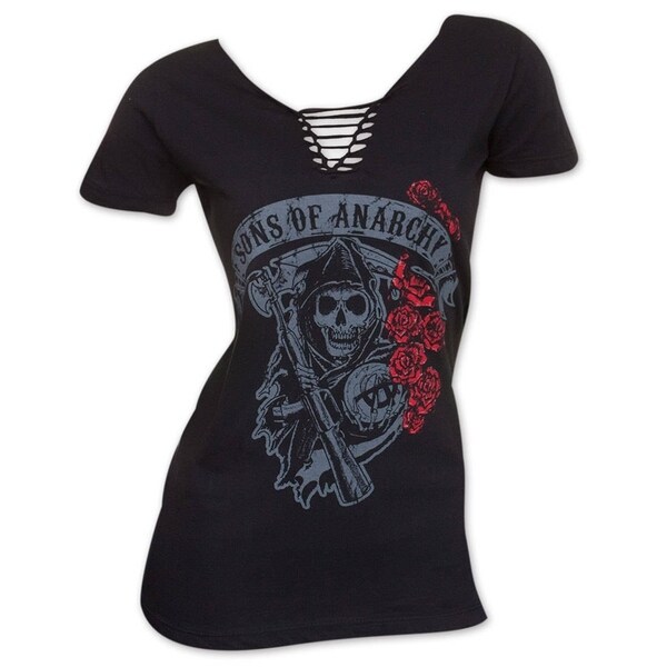 Women's Sons Of Anarchy Lace-Up Roses T-Shirt