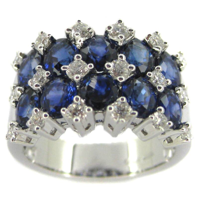 Kabella 18k White Gold Sapphire and 3/5ct TDW Diamond 2-row Ring (G-H, SI1-SI2) (Size 6.5)