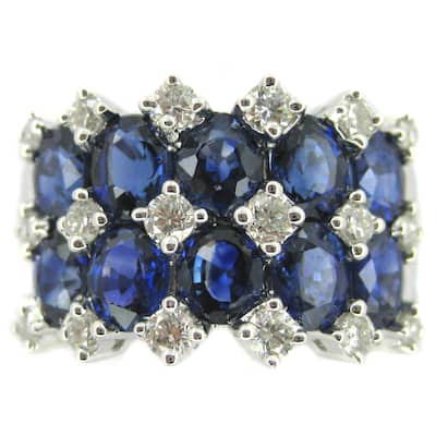 Kabella 18k White Gold Sapphire and 3/5ct TDW Diamond 2-row Ring (G-H, SI1-SI2) (Size 6.5)