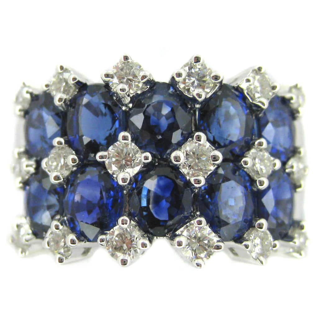 Kabella 18k White Gold Sapphire and 3/5ct TDW Diamond 2-row Ring (G-H, SI1-SI2) (Size 6.5)