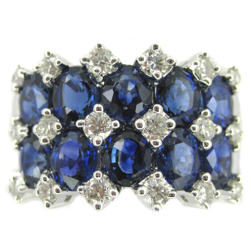 Kabella 18k White Gold Sapphire and 3/5ct TDW Diamond 2-row Ring (G-H, SI1-SI2) (Size 6.5)