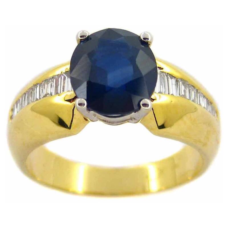 Kabella 14k Yellow Gold Oval Sapphire and 1/3ct TDW Diamond Ring (G-H, SI1-SI2)