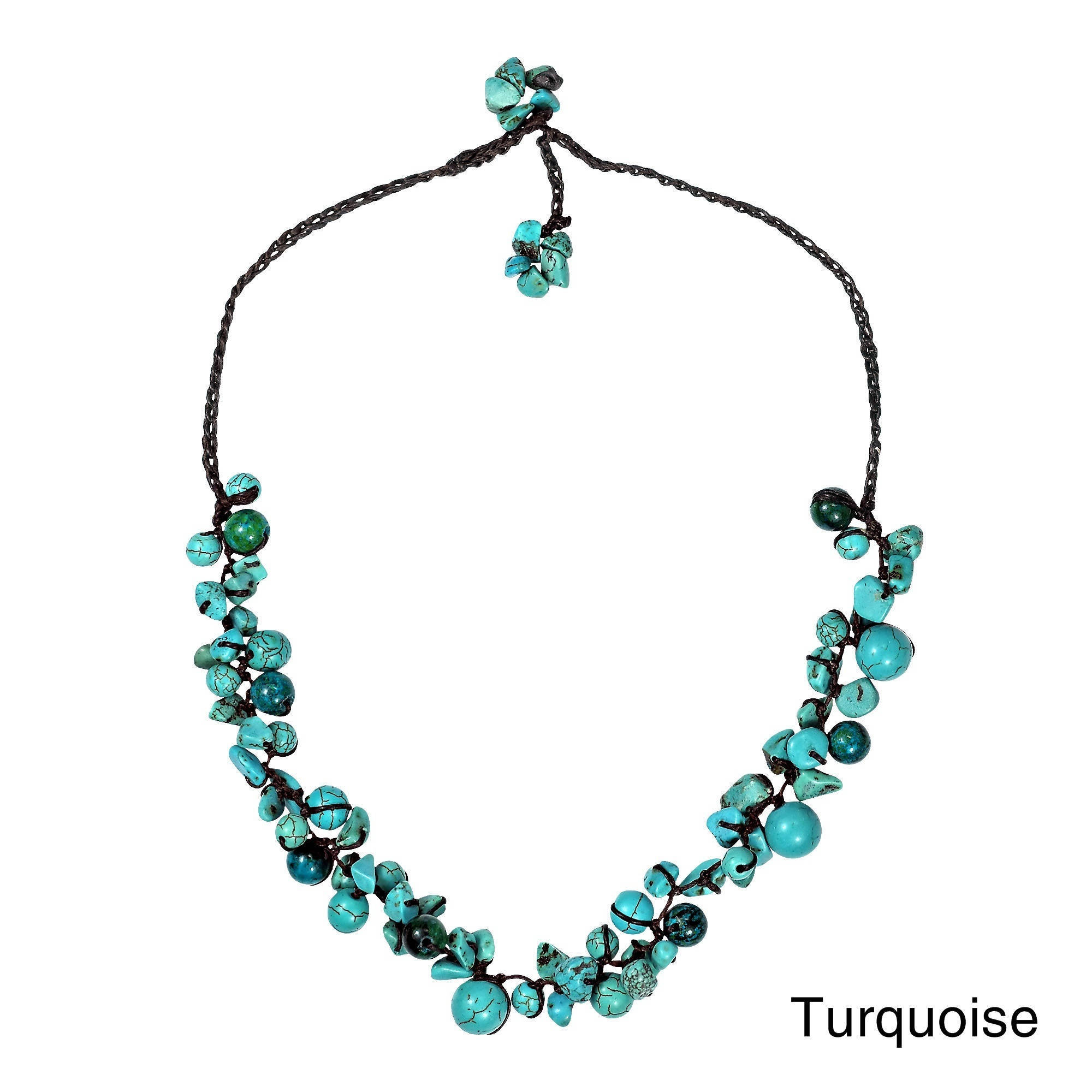 Handmade Turquoise Bead and Gold Cotton Cord Necklace