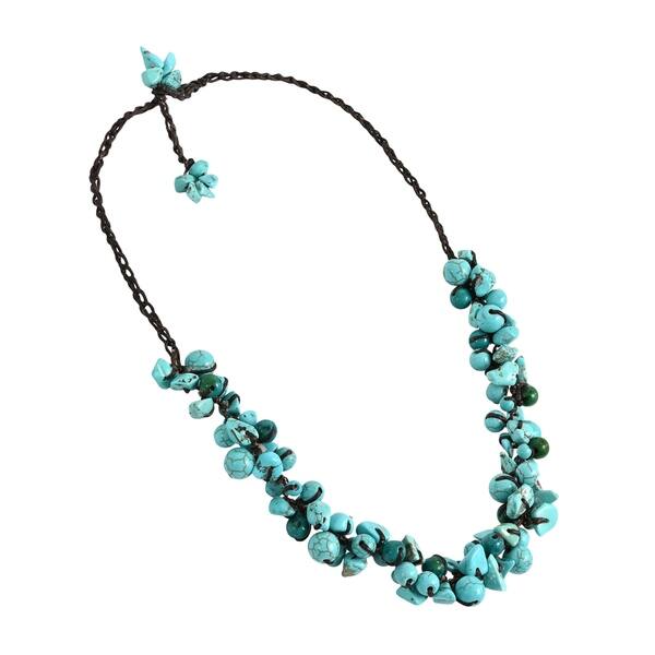 Handmade Turquoise Bead and Gold Cotton Cord Necklace