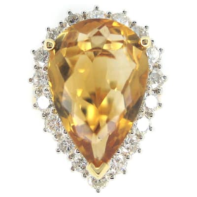 Kabella Luxe 18k Yellow Gold Pear Imperial Topaz 1 1/2ct TDW Diamond Cocktail Ring (G-H, SI1-SI2)