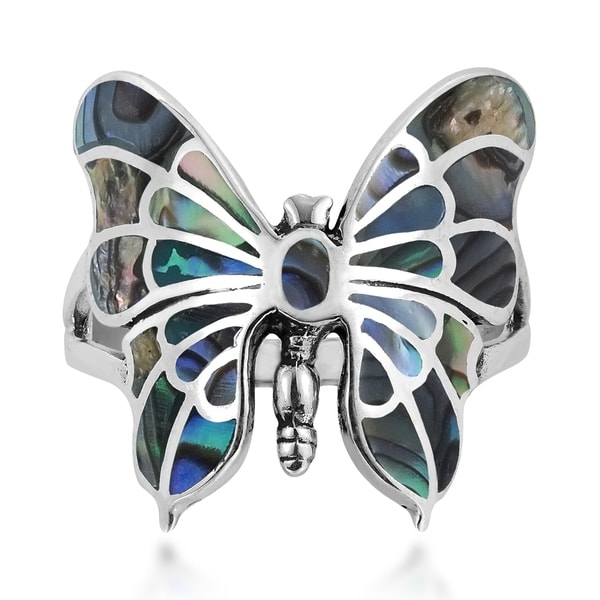 Handmade Exotic Graceful Butterfly Inlay Sterling Silver Ring (Thailand)