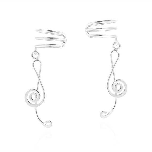925 Sterling Silver Musical Note Treble Clef Long Drop Earrings 1.5//8/" 41mm o//a
