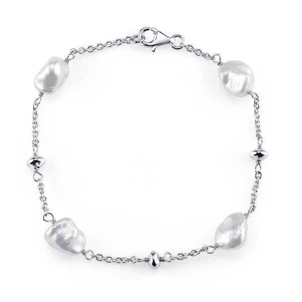 Radiance Pearl Sterling Silver Keshi White Freshwater Pearl Bracelet (7-8mm)