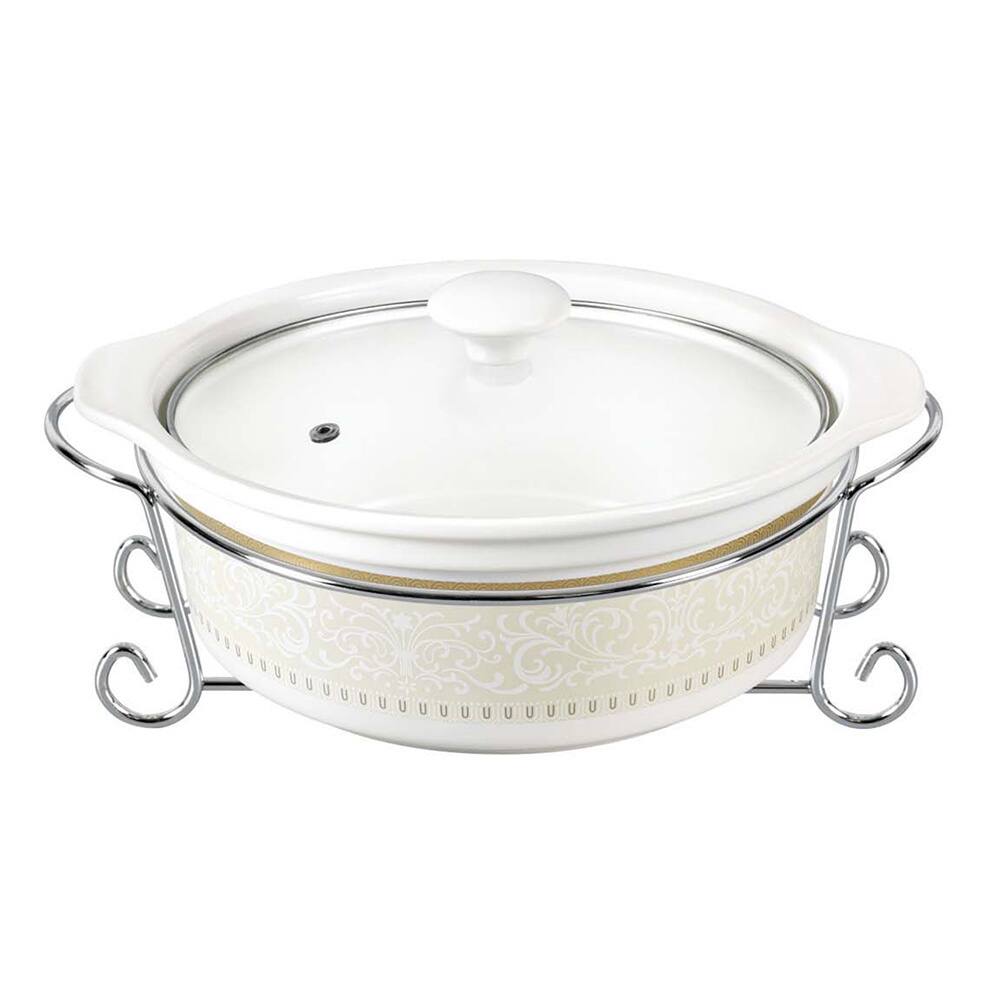 D'Lusso Designs Classic Design 11-inch Round Casserole Dish with Metal Stand