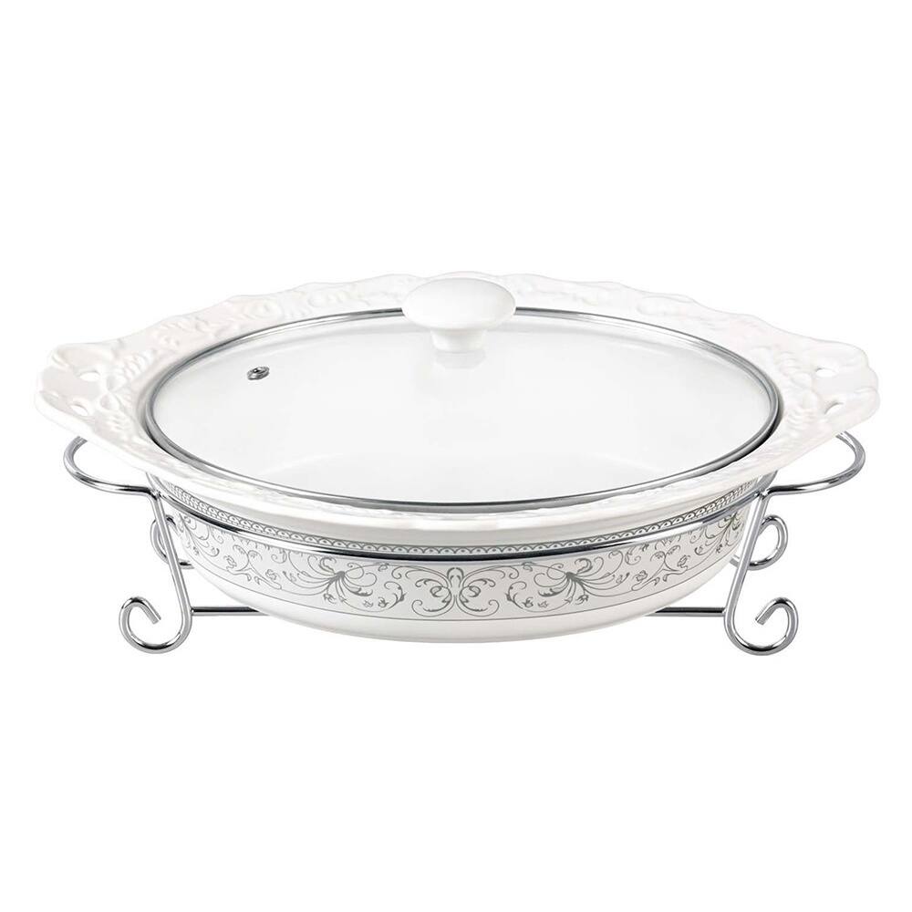 D'Lusso Designs Deco Design 14-inch Oval Casserole Dish with Metal Stand