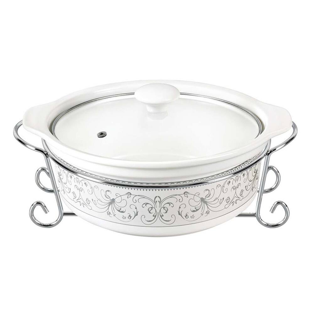 D'Lusso Designs Deco Design 11-inch Round Casserole Dish with Metal Stand