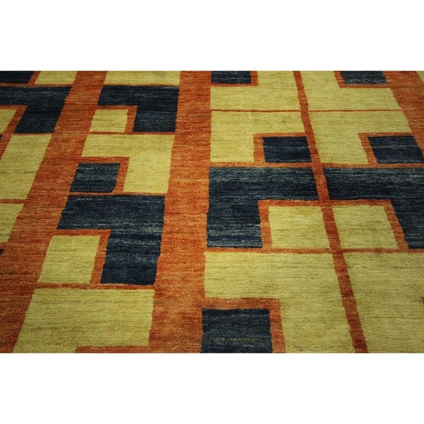 Hand Knotted Multi Colored Design Burnt Orange Gabbeh Wool Burnt Orange Gabbeh Wool