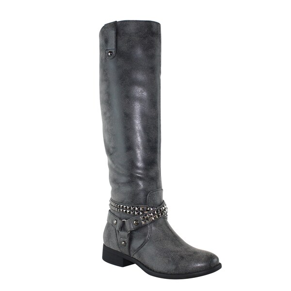 Shop Olivia Miller 'Essex' Knee High Multi Studded Straps Riding Boots ...