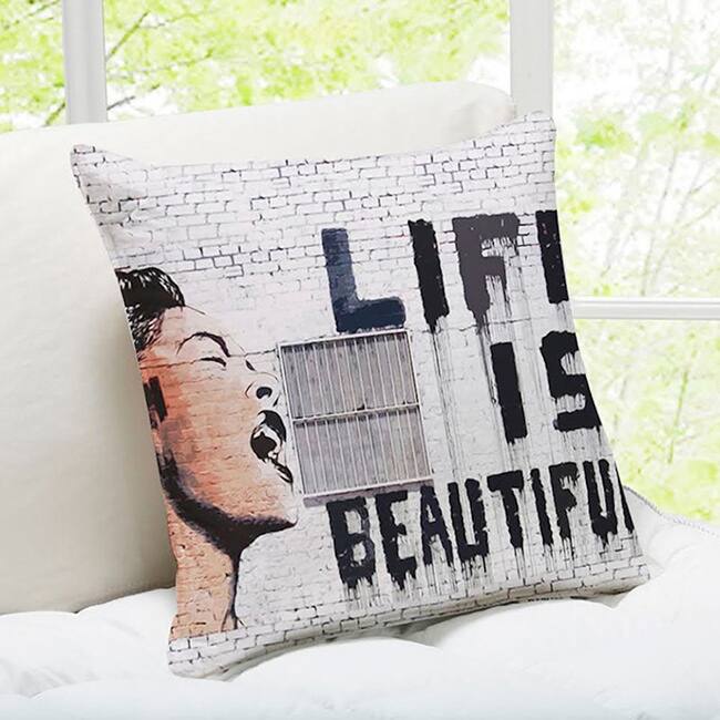 Life Is Beautiful Banksy Throw Pillow