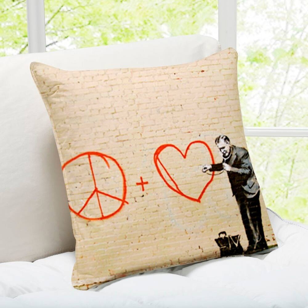 'Peaceful Hearts Doctor' San Francisco Banksy Art Throw Pillow