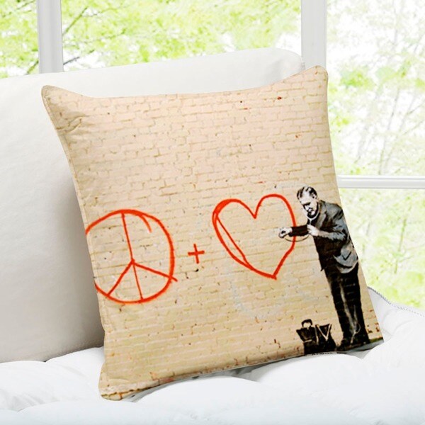 'Peaceful Hearts Doctor' San Francisco Banksy Art Throw Pillow. Opens flyout.