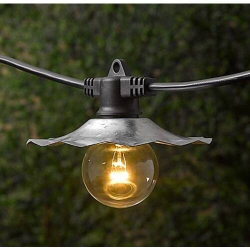 35-foot European Cafe Lights with Galvanized Shades
