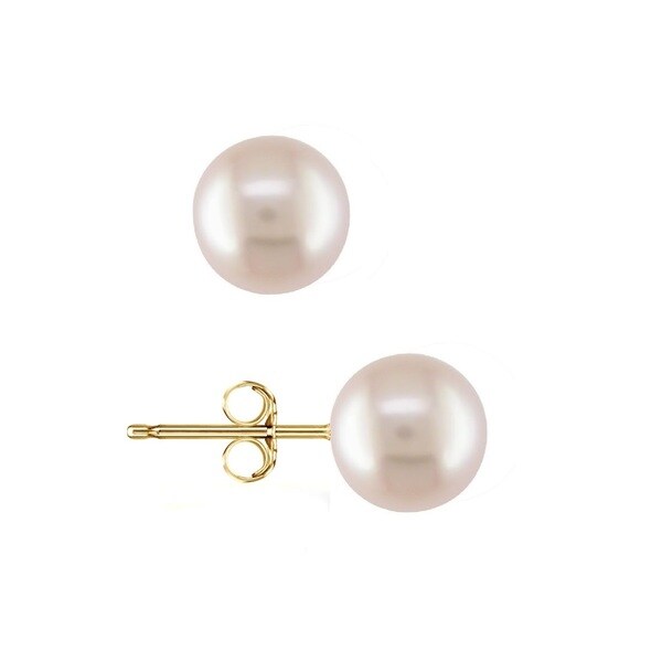 Pori 14k Yellow Gold Crystal Cream Rose Pearl Ball Stud Pori 14k Yellow Gold Crystal Cream Rose Pearl Ball Stud Earrings