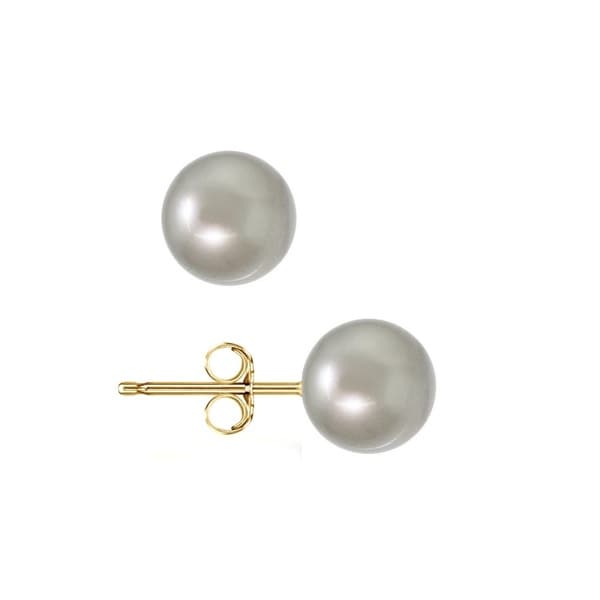 Shop Pori 14k Yellow Gold Crystal Platinum Pearl Ball Stud Earrings ...