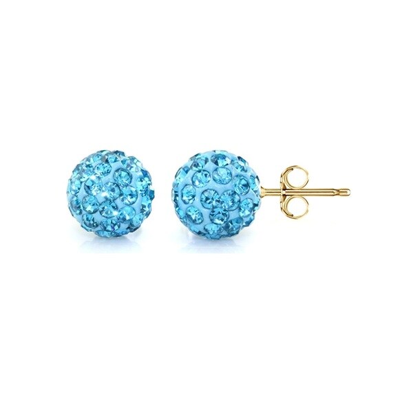 Shop Pori 14k Yellow Gold Aquamarine Pave Crystal 6mm Ball Stud