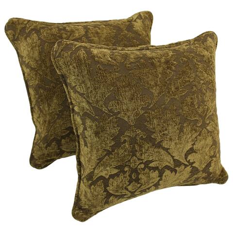 Blazing Needles 18-inch Corded Floral Green Damask Jacquard Chenille Throw Pillows (Set of 2)
