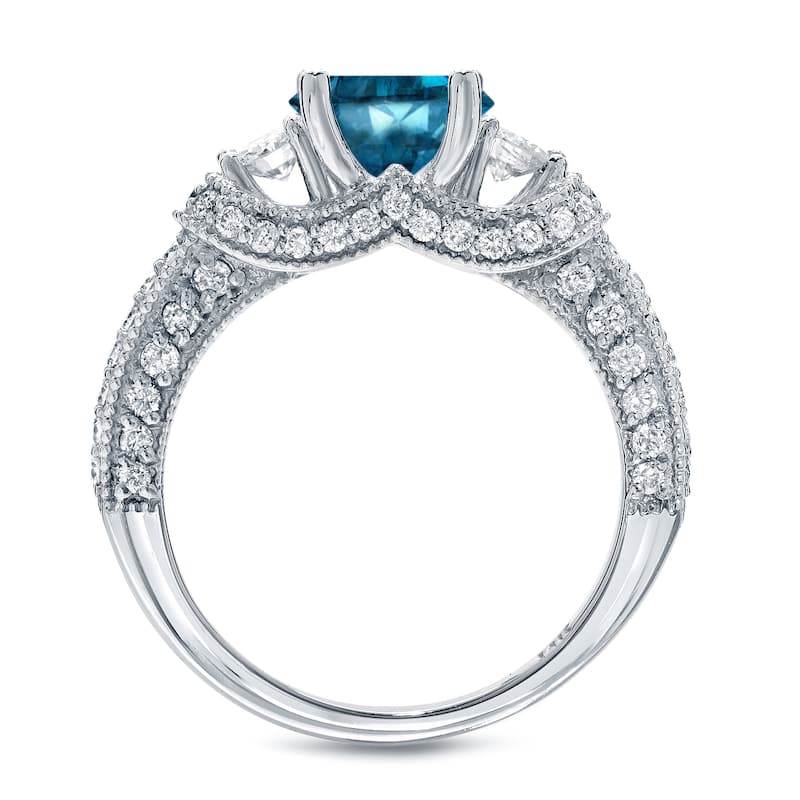 Auriya Modern and Unique 2ctw 3 Stone Blue Diamond Engagement Ring 14k Gold