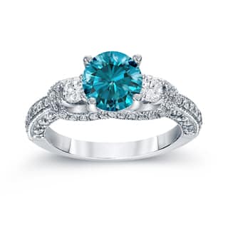 auriya 14k white gold 2ct tdw vintage 3 stone blue and white diamond engagement ring - Blue Wedding Rings auriya 14k white gold 2ct tdw vintage 3 stone blue and white diamond engagement ring - Blue Wedding Rings