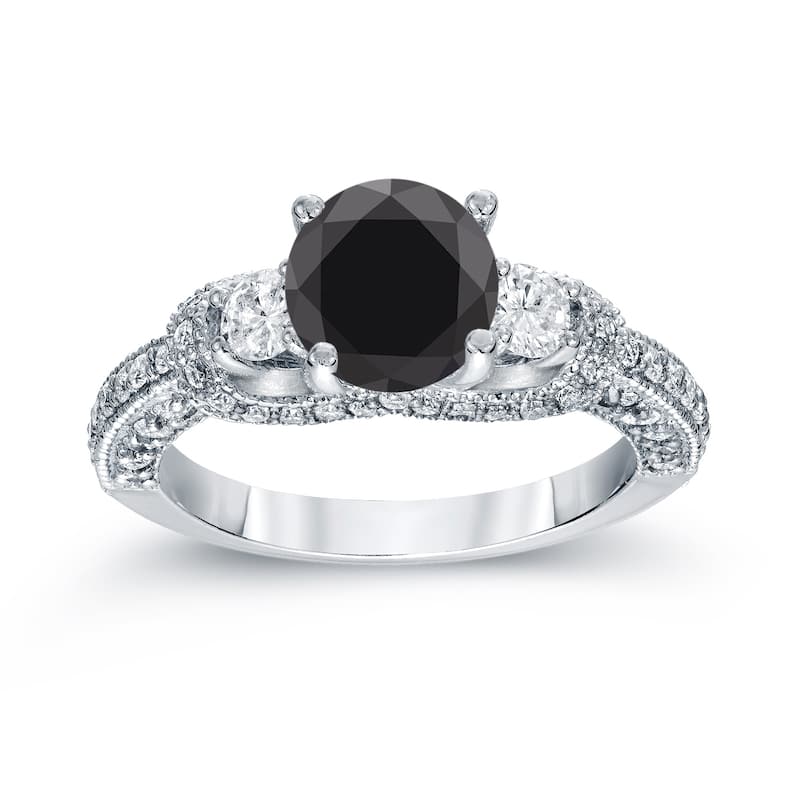 Auriya 14k Gold 2ctw Unique 3-Stone Black Diamond Engagement Ring