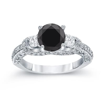 Auriya 14k Gold 2ctw Unique 3-Stone Black Diamond Engagement Ring