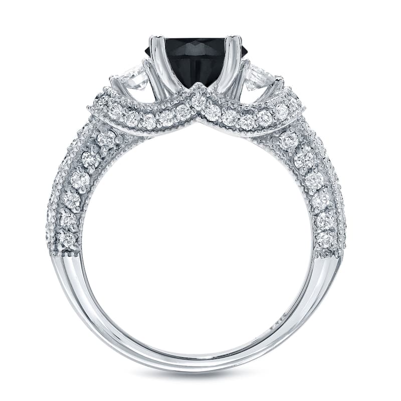 Auriya 14k Gold 2ctw Unique 3-Stone Black Diamond Engagement Ring
