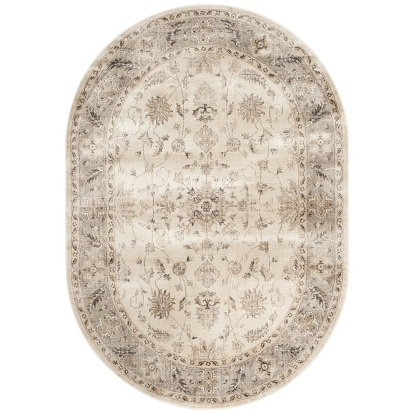Safavieh Vintage Oriental Stone/ Mouse Brown Distressed Silky Viscose Rug - 5'3" x 7'6" Oval
