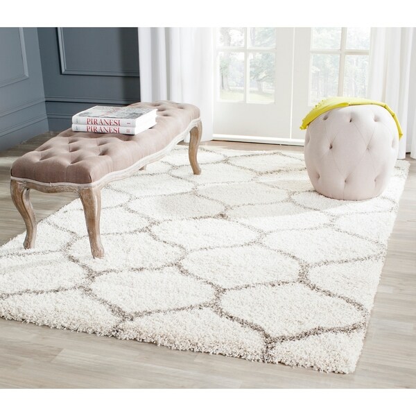 Safavieh Hudson Shag Modern Ogee Ivory/ Grey Large Area Rug - 10' x 14'