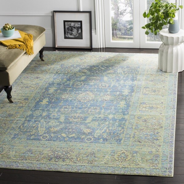 Safavieh Valencia Blue/ Multi Distressed Silky Polyester Rug (9' x 12')