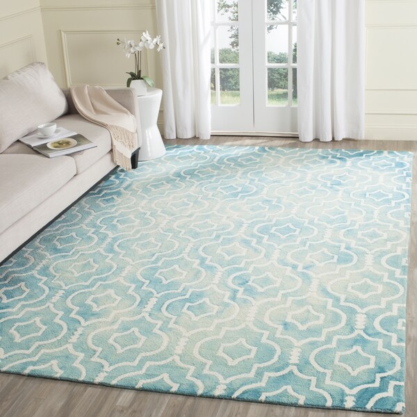 Safavieh Handmade Dip Dye Watercolor Vintage Turquoise/ Ivory Wool Rug (9' x 12')