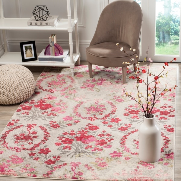 Safavieh Monaco Vintage Floral Bouquet Ivory / Pink Distressed Rug - 4' x 5'7