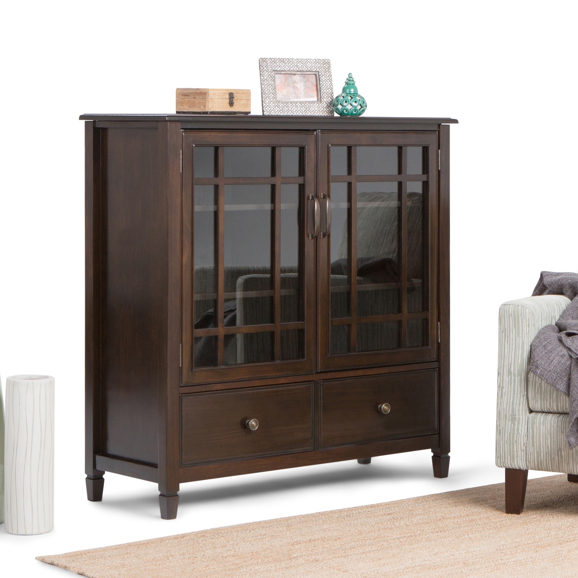 Shop Wyndenhall Hampshire Solid Wood Chestnut Brown Traditional Tall Storage Cabinet 46 W X 17 D X 46 H Overstock 10467051