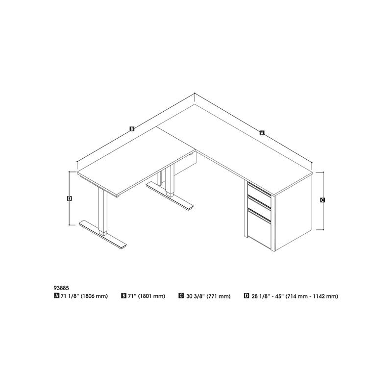 Bestar Connexion L-Desk including Electric Height Adjustable Table