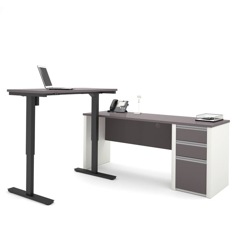 Bestar Connexion L-Desk including Electric Height Adjustable Table - Slate & Sandstone