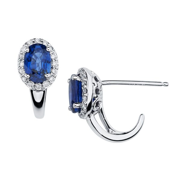 Boston Bay Diamonds 14k White Gold 1/3 TGW Sapphire Diamond Halo Oval Earrings (I,I1)