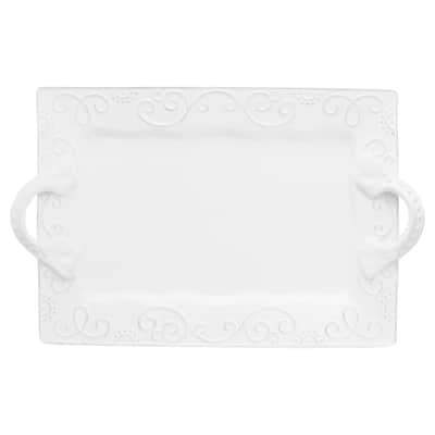 Mina Ceramic White Rectangular Platter with Handles