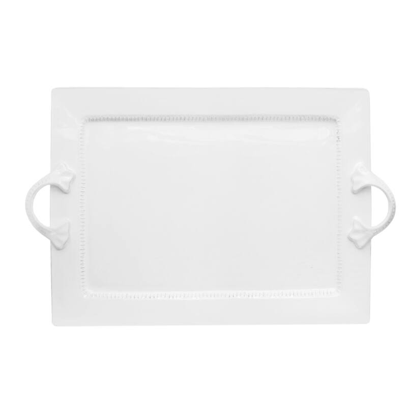 Bianca Dash White Rectangular Platter with Handles