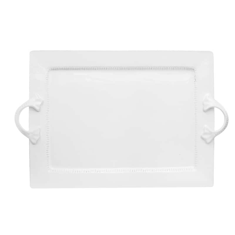Bianca Dash White Rectangular Platter with Handles