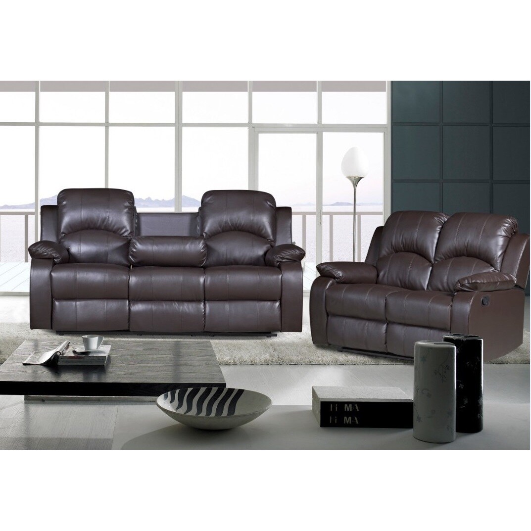 Nadia 2 Piece Bonded Leather Recliner Sofa Loveseat Set