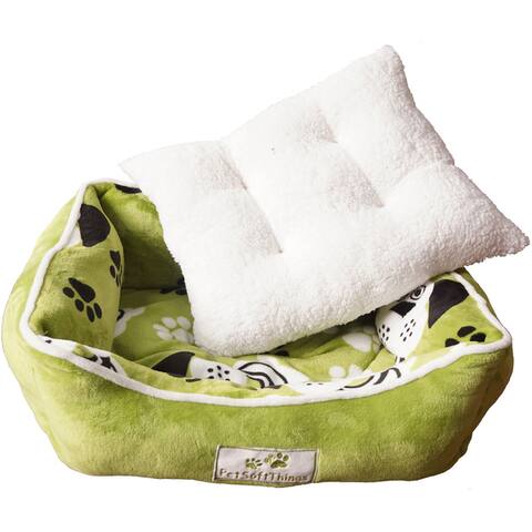 Pet Soft Things Printed Dog Head Flannel Pet Bed with Removable Pillow Cover
