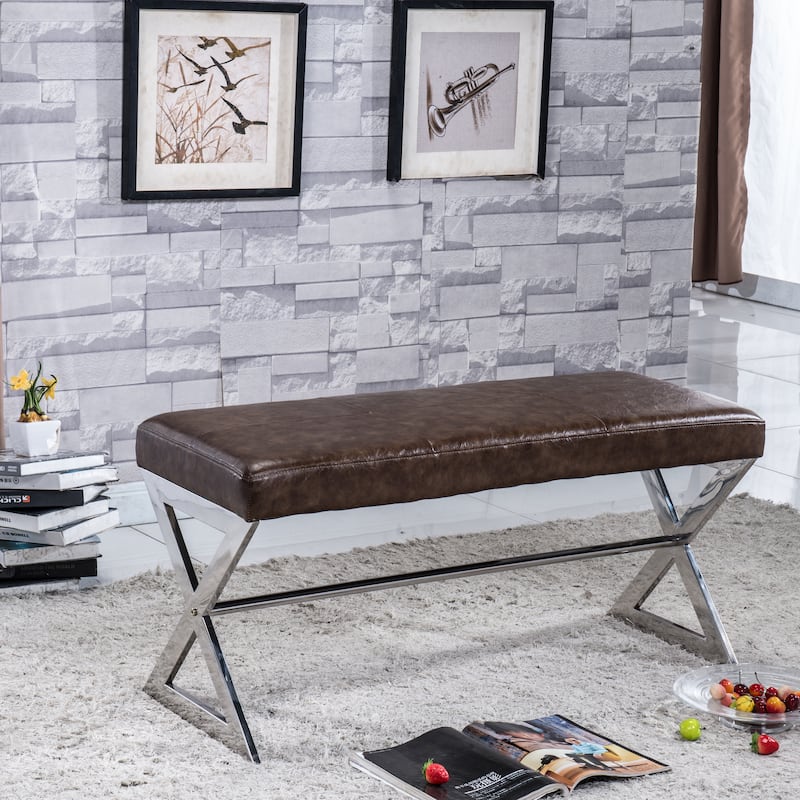 Signature Designs Royal Modern Stainless Steel Bench - Brown